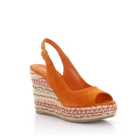 Sergio Rossi slingback wedge espadrilles orange, raffia leather size 37 spain - Picture 1 of 5